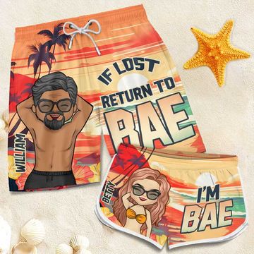 Discover If Lost Return To My Bae Summer Personalized Hawaii Tropical Couple Matching Beach Shorts