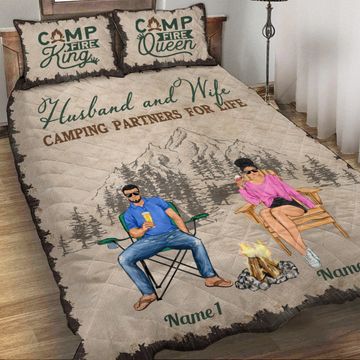 Discover Camping Couple Personalized Couple Custom Camping Quilt Set