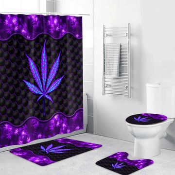 Discover Purple Magic Leaf High In Bathroom Personalized Bathroom 4 Pieces Curtain And Mats Set