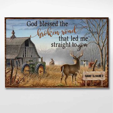 Discover God Blessed The Broken Road - Personalized Couple Hunting Couple Canvas