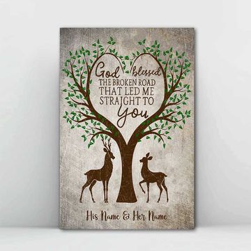 Discover God Blessed The Broken Road - Personalized Couple Hunting Couple Canvas