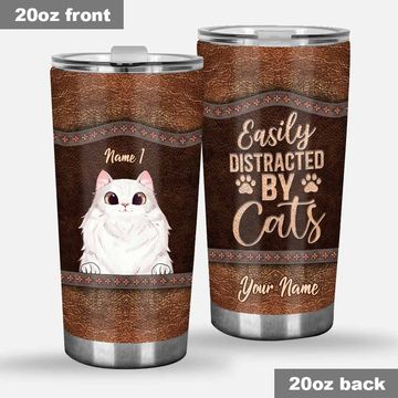 Discover Love Cats Custom Personalized Cat Tumbler With Leather Pattern Print