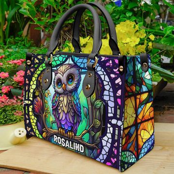 Discover Cute Owl Stained Glass - Personalized Owl Leather Handbag