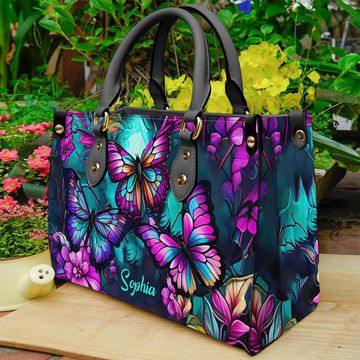 Discover Beautiful Butterflies - Personalized Butterfly Leather Handbag