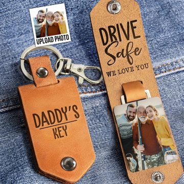 Discover Daddy's Keys Drive Safe I Love You - Personalized Leather Photo Keychain