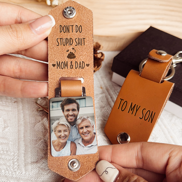 Discover Don't Do Stupid Shit For Kids, Son, Daughter - Personalized Leather Photo Keychain