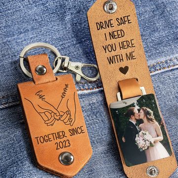 Discover Drive Safe I Need You Wedding Gift - Personalized Leather Photo Keychain