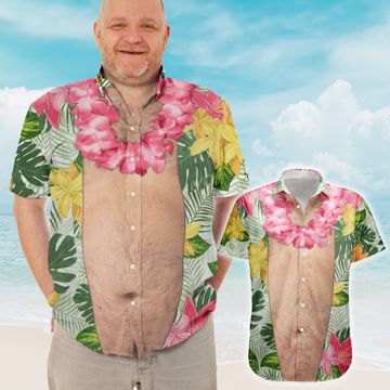 Discover Funny Big Belly Aloha With Tropical Flowers - Custom Hawaiian Shirt