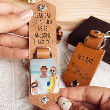 Discover Great Job Dad We're Awesome - Personalized Leather Photo Keychain