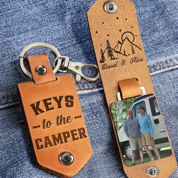Discover Keys To The Camper - Personalized Leather Photo Keychain