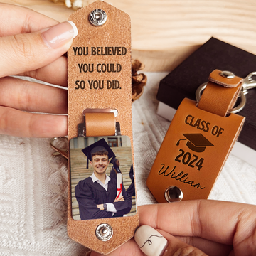 Discover Let The Journey Begin Graduation Gift - Personalized Leather Photo Keychain