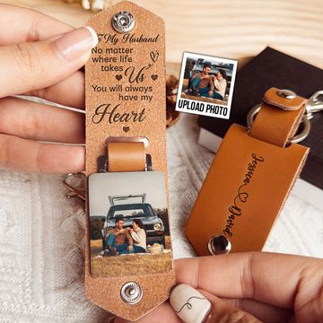 Discover No Matter Where Life Takes Us - Personalized Leather Photo Keychain