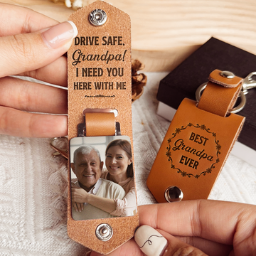 Discover Only The Best Dads Get Promoted To Grandpa  - Personalized Leather Photo Keychain