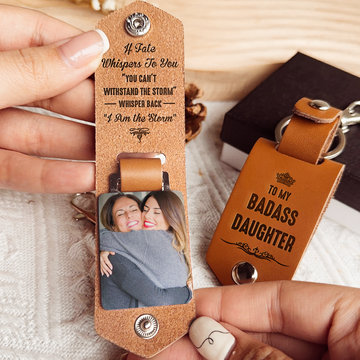 Discover To My Badass Daughter From Mom, Dad - Personalized Leather Photo Keychain