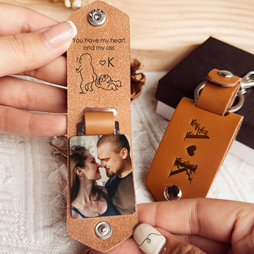 Discover You Have My Heart And My A** - Personalized Leather Photo Keychain