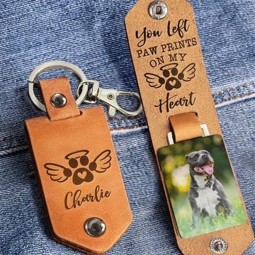 Discover You Left Paw Prints - Personalized Leather Photo Keychain