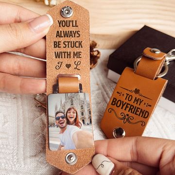 Discover You’ll Always Be Stuck With Me - Personalized Leather Photo Keychain