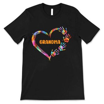 Discover Mom Grandma Colorful Heart Hand Print Birthday, Anniversary Gift For Mom Grandma Personalized Shirt