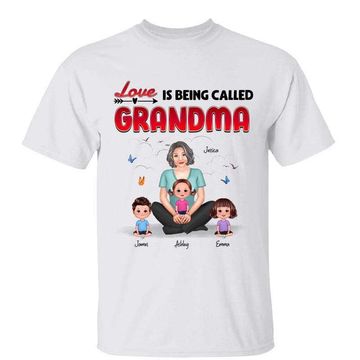 Discover Love Is Being Called Grandma Pretty Woman Holding Doll Kid Personalized Shirt