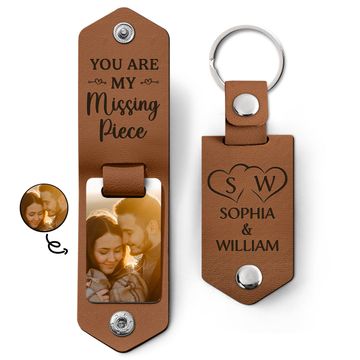 Discover Custom Image You Are My Missing Piece Gift For Couples Personalized Leather Photo Keychain