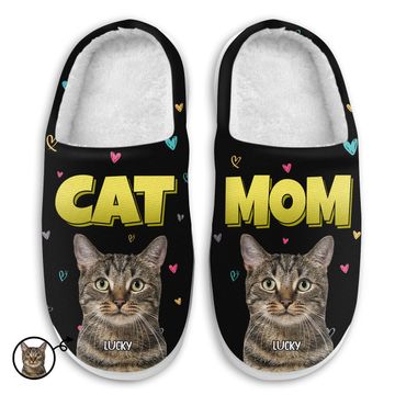 Discover Custom Photo Cat Mom Gift For Cat Lovers Personalized Pet Lover Fluffy Slippers
