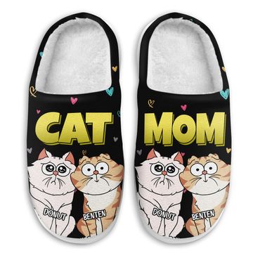 Discover Cat Mom Cartoon Funny Gift For Cat Parents Personalized Fluffy Slippers