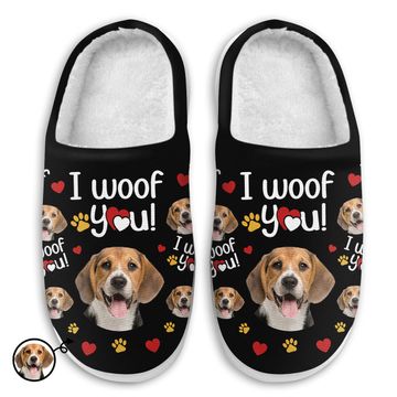 Discover Custom Image I Woof You Gift For Dog Lovers Personalized Pet Lover Fluffy Slippers