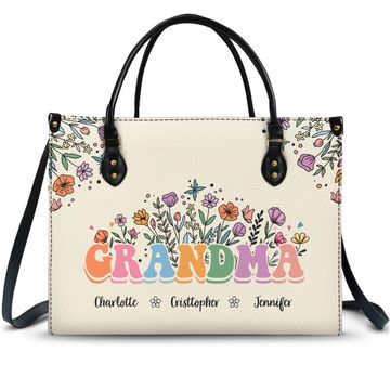 Discover Mom Grandma Floral Gift For Mother Grandmother Custom Mother's Day Leather Bag