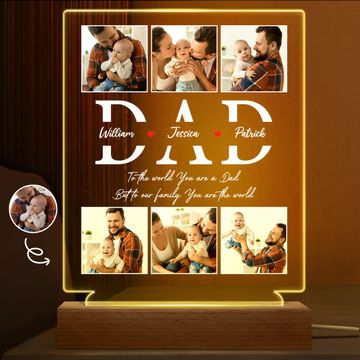 Discover Custom Photo Dad To Our Family You Are The World Personalized Shaped Plaque Light Bases
