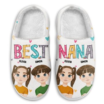 Discover Flat Art Best Nana Ever Custom Gift For Mother Grandma Family Personalized Fluffy Slippers