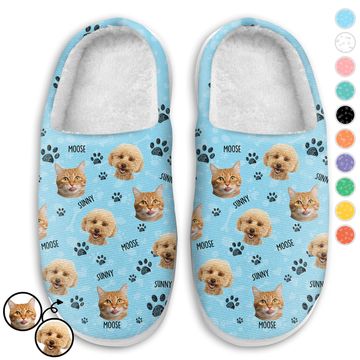 Discover Custom Photo Dog Cat Faces Gift For Pet Lovers Personalized Fluffy Slippers