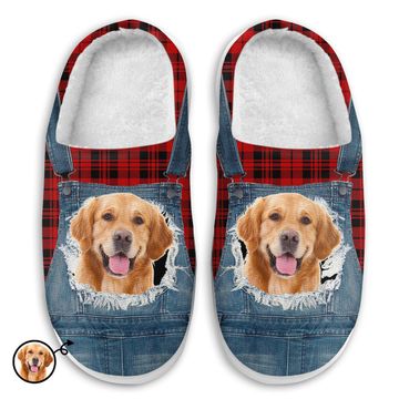 Discover Custom Upload Image Overalls Pet Face Gift For Pet Lovers Personalized Fluffy Slippers