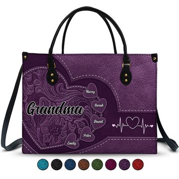 Discover Grandma's Little Sweethearts Custom Family Mother's Day Gift Personalized Leather Bag