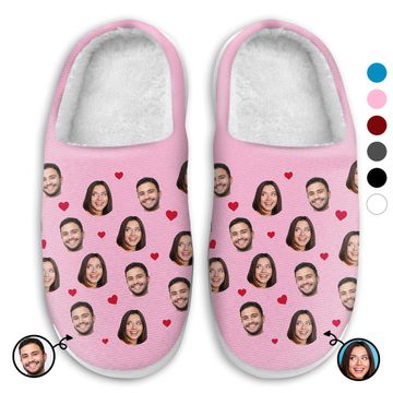 Discover Custom Image Couple Faces Gift For Couples Husband Wife Personalized Fluffy Slippers