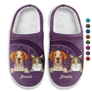 Discover Cute Dogs And Cats Aesthetic Pattern Loving Gift For Pet Lovers Personalized Slippers