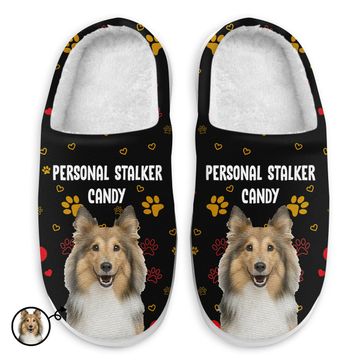 Discover Custom Upload Image Personal Stalker Funny Gift For Pet Lover Personalized Fluffy Slippers