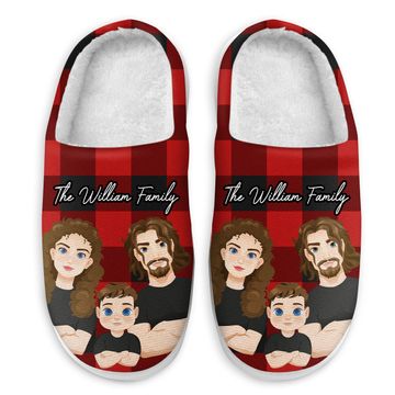 Discover Christmas Custom Family Cartoon Art Name Gift For Family Personalized Fluffy Slippers