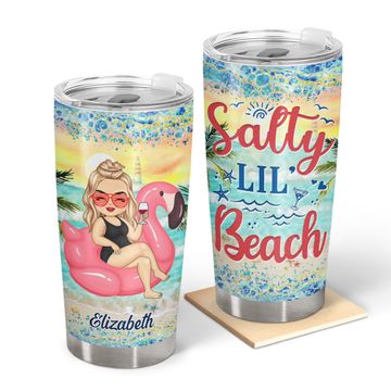 Discover Salty Lil' Beach Tanned And Tipsy Pool Hair Don't Care Custom Stainless Steel Tumbler