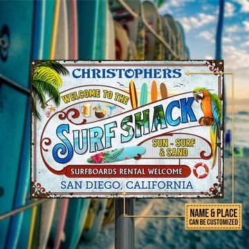 Discover Beach Surfing Surf Shack Custom Personalized Surfing Decor Classic Metal Signs