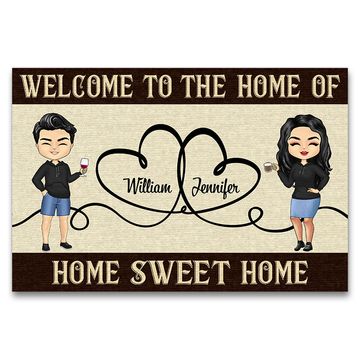 Discover Chibi Couple Home Sweet Home Custom Couple Gift Personalized Doormat
