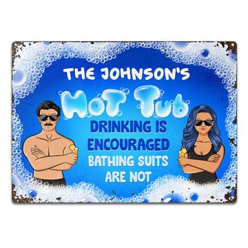 Discover Couple Family Hot Tub Rules Bathing Suits Are Not Personalized Custom Classic Metal Signs