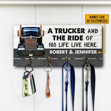 Discover Trucker Couple The Ride Live Here Personalized Custom Wood Key Holder