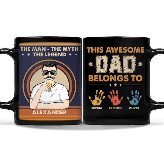 Retro This Awesome Dad Belongs To Custom Gift For Father Personalized Black Mug