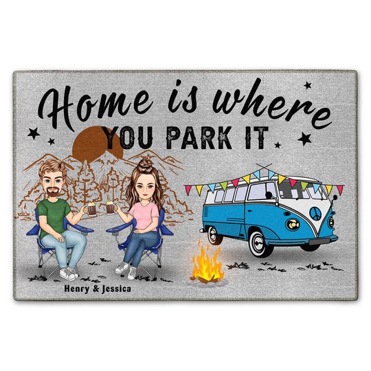 Making Memories One Campsite At A Time Cartoon Custom Camping Couples Personalized Doormat