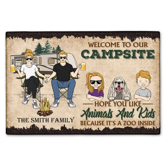 Campsite Hope You Like Animals And Kids Custom Camping Parents Gift Personalized Doormat