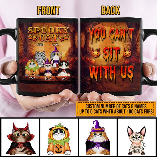 You Can't Sit With Us Custom Pumpkin Devil And Witch Cat Costumes Personalized Mug
