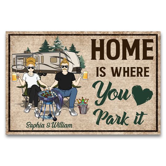 Home Is Where You Park It Custom Gift For Camping Couples Personalized Doormat