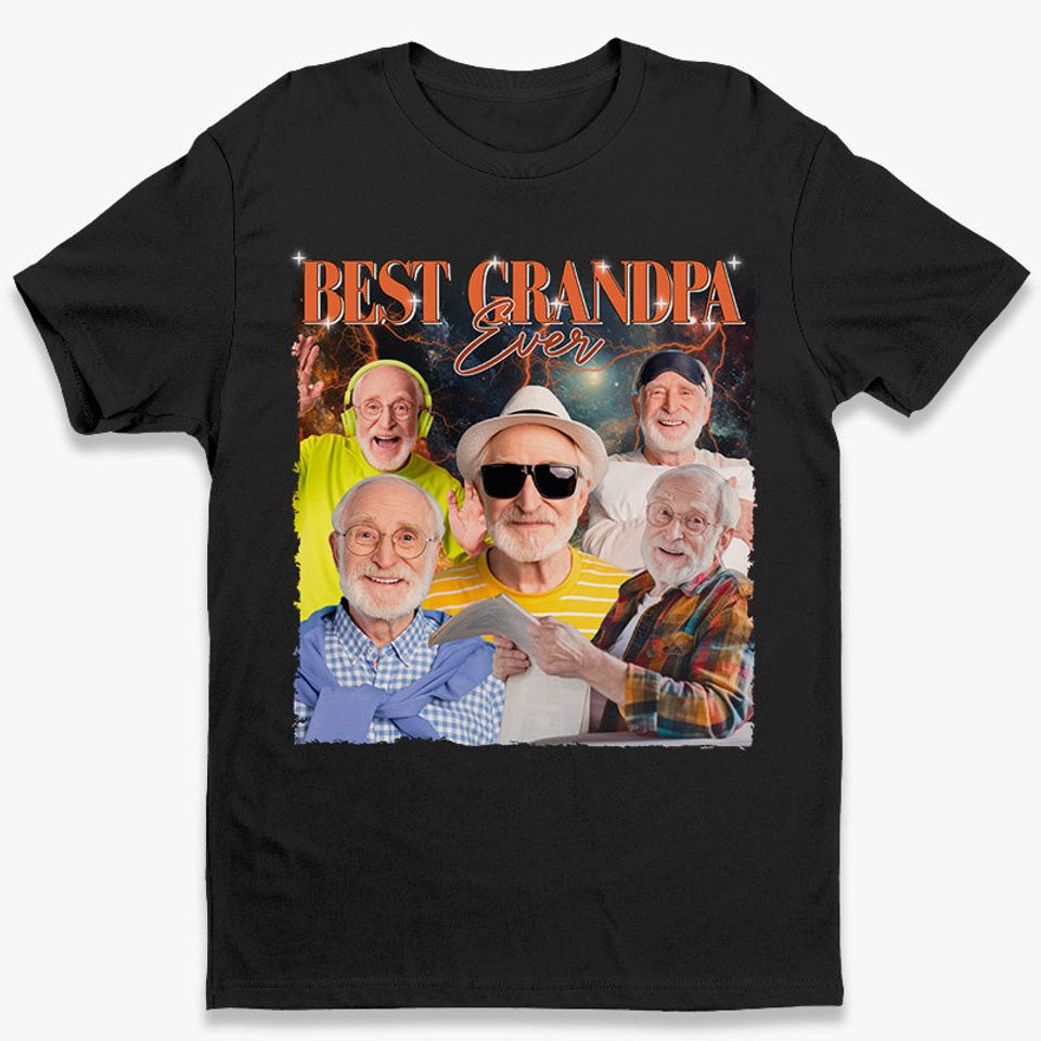 Custom Photo Best Grandpa Ever - Family Personalized Bootleg 90s T-shirt - Gift For Grandpa